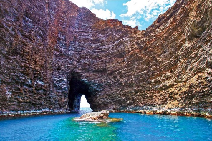 In side the open ceiling sea cave on Kauai's north shore